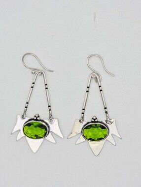 Peridot Gemstone Dangle Earrings In 925 Sterling Silver (2.5")
